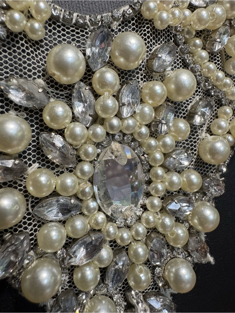 Handmade pearl bridal necklace on mesh